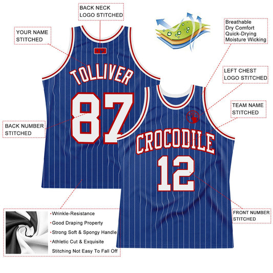 Custom Royal White Pinstripe White-Red Authentic Basketball Jersey - Sky-Custom