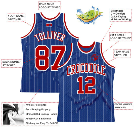 Custom Royal White Pinstripe Red-White Authentic Basketball Jersey - Sky-Custom