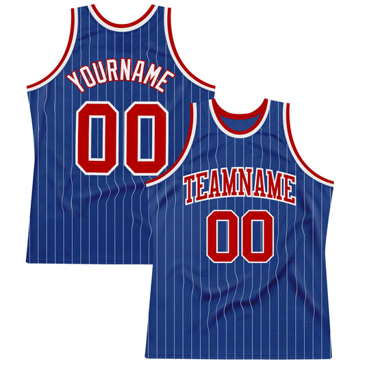 Custom Royal White Pinstripe Red-White Authentic Basketball Jersey - Sky-Custom