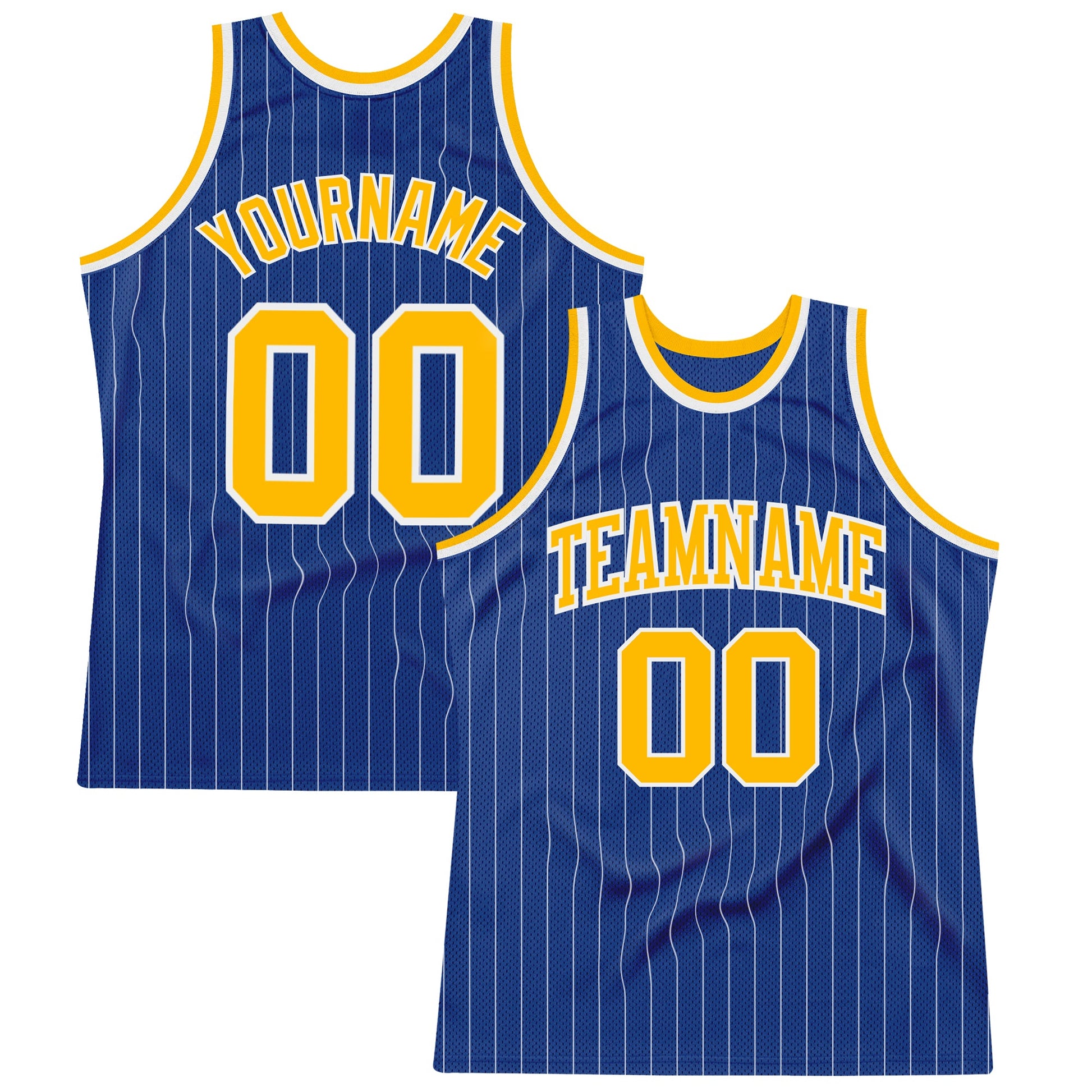 Custom Royal White Pinstripe Gold-White Authentic Basketball Jersey - Sky-Custom