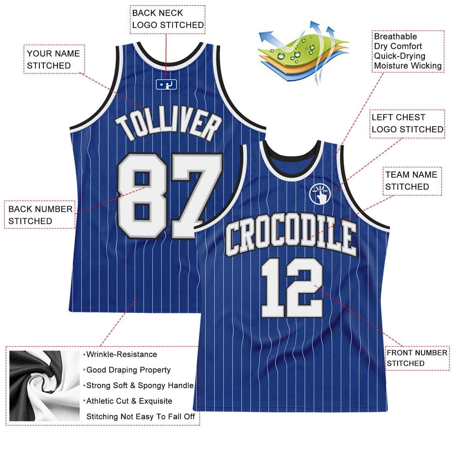 Custom Royal White Pinstripe White Gray-Black Authentic Basketball Jersey - Sky-Custom