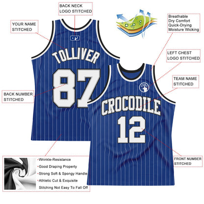 Custom Royal White Pinstripe White Gray-Black Authentic Basketball Jersey - Sky-Custom