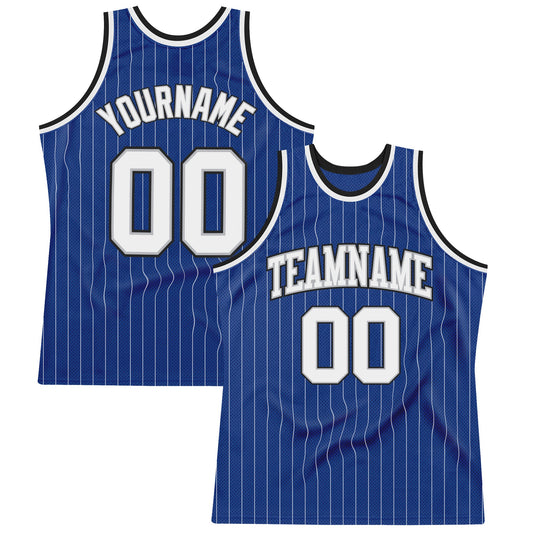 Custom Royal White Pinstripe White Gray-Black Authentic Basketball Jersey - Sky-Custom