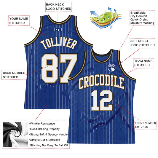Custom Royal White Pinstripe White Old Gold-Black Authentic Basketball Jersey - Sky-Custom