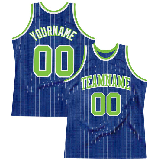 Custom Royal White Pinstripe Neon Green-White Authentic Basketball Jersey - Sky-Custom