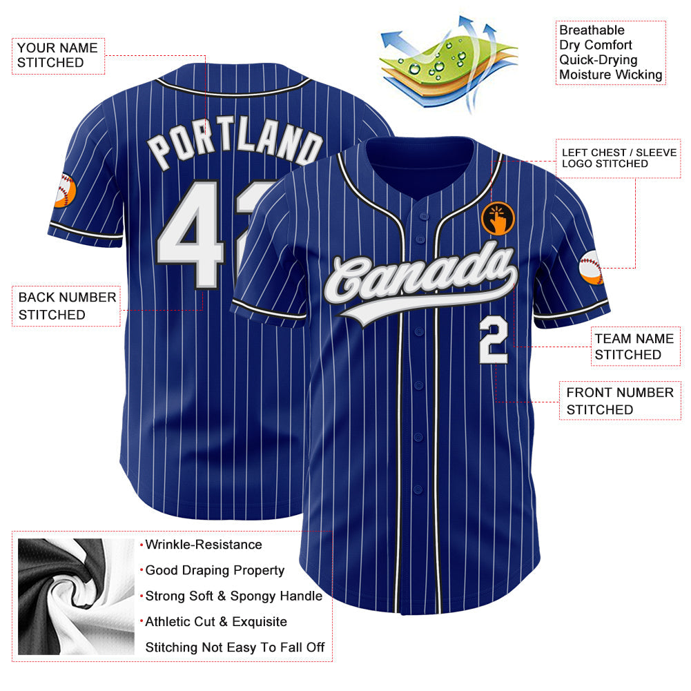 Custom Royal White Pinstripe White Gray-Black Authentic Baseball Jersey - Sky-Custom