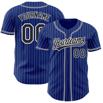 Custom Royal White Pinstripe Black Authentic Baseball Jersey - Sky-Custom