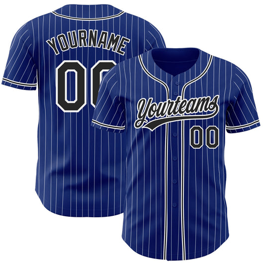 Custom Royal White Pinstripe Black Authentic Baseball Jersey - Sky-Custom