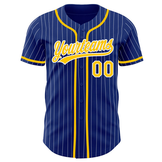 Custom Royal White Pinstripe Gold Authentic Baseball Jersey - Sky-Custom