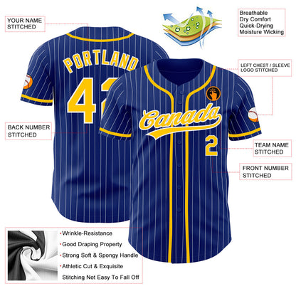 Custom Royal White Pinstripe Gold Authentic Baseball Jersey - Sky-Custom