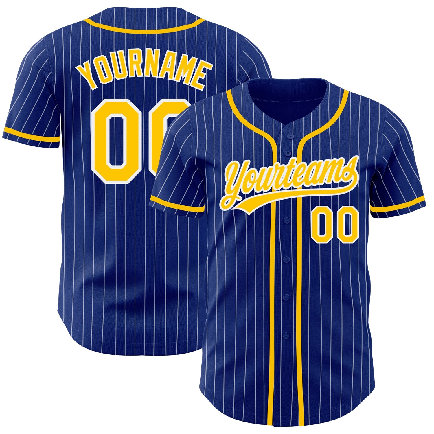 Custom Royal White Pinstripe Gold Authentic Baseball Jersey - Sky-Custom