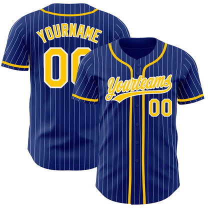 Custom Royal White Pinstripe Gold Authentic Baseball Jersey - Sky-Custom