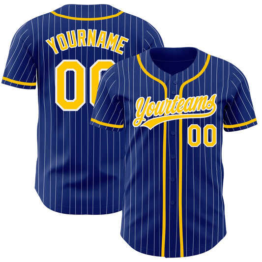 Custom Royal White Pinstripe Gold Authentic Baseball Jersey - Sky-Custom