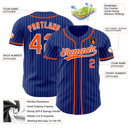 Custom Royal White Pinstripe Orange Authentic Baseball Jersey - Sky-Custom