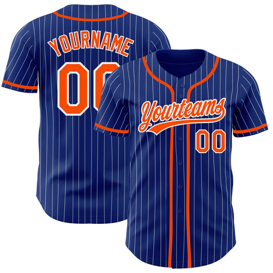 Custom Royal White Pinstripe Orange Authentic Baseball Jersey - Sky-Custom