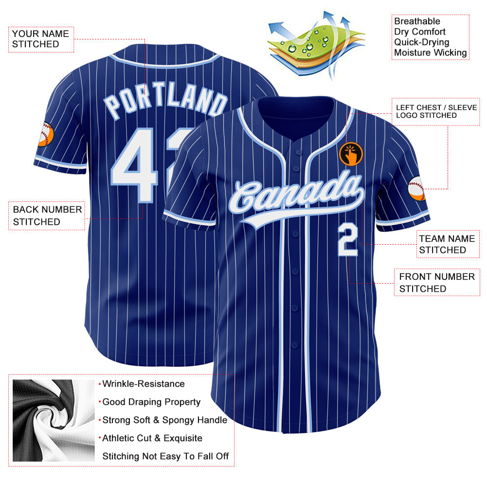 Custom Royal White Pinstripe White-Light Blue Authentic Baseball Jersey - Sky-Custom