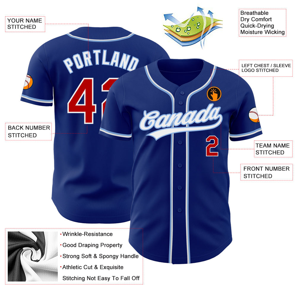 Custom Royal Red-Light Blue Authentic Baseball Jersey - Sky-Custom