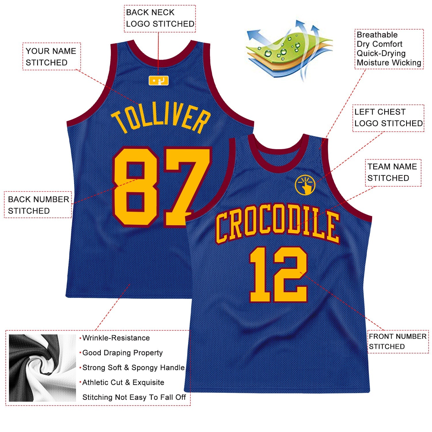 Custom Royal Gold-Maroon Authentic Throwback Basketball Jersey - Sky-Custom