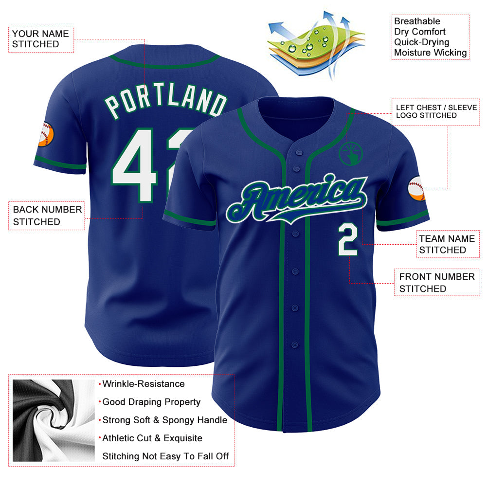 Custom Royal White-Kelly Green Authentic Baseball Jersey - Sky-Custom