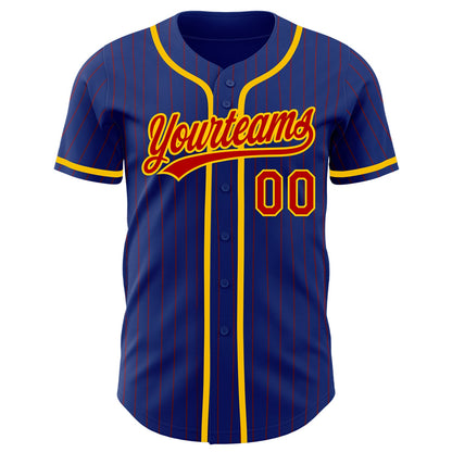 Custom Royal Red Pinstripe Yellow Authentic Baseball Jersey - Sky-Custom