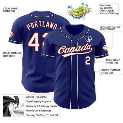 Custom Royal Red Pinstripe White-Black Authentic Baseball Jersey - Sky-Custom