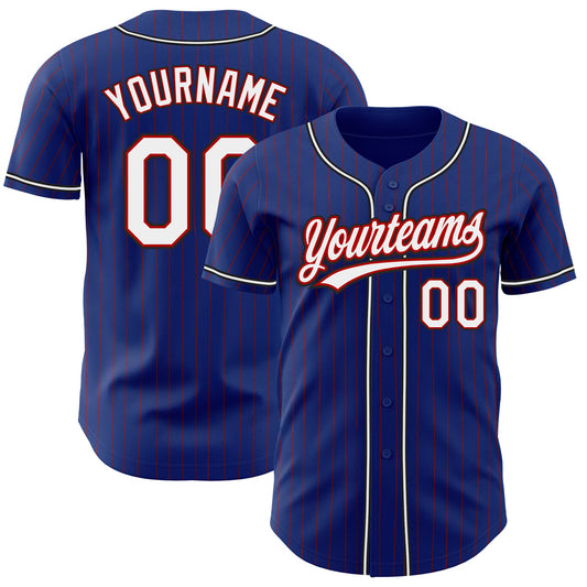 Custom Royal Red Pinstripe White-Black Authentic Baseball Jersey - Sky-Custom