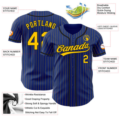 Custom Royal Yellow Pinstripe Black Authentic Baseball Jersey - Sky-Custom