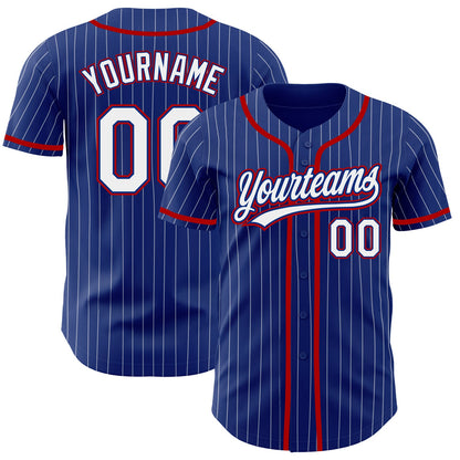 Custom Royal White Pinstripe Red Authentic Baseball Jersey - Sky-Custom