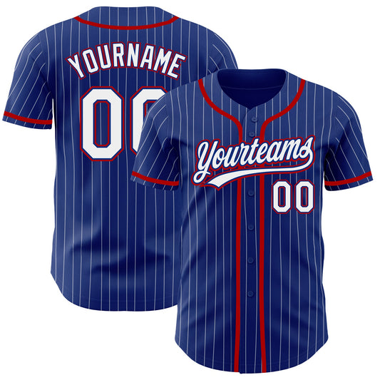 Custom Royal White Pinstripe Red Authentic Baseball Jersey - Sky-Custom