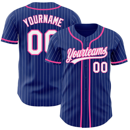 Custom Royal White Pinstripe Pink Authentic Baseball Jersey - Sky-Custom