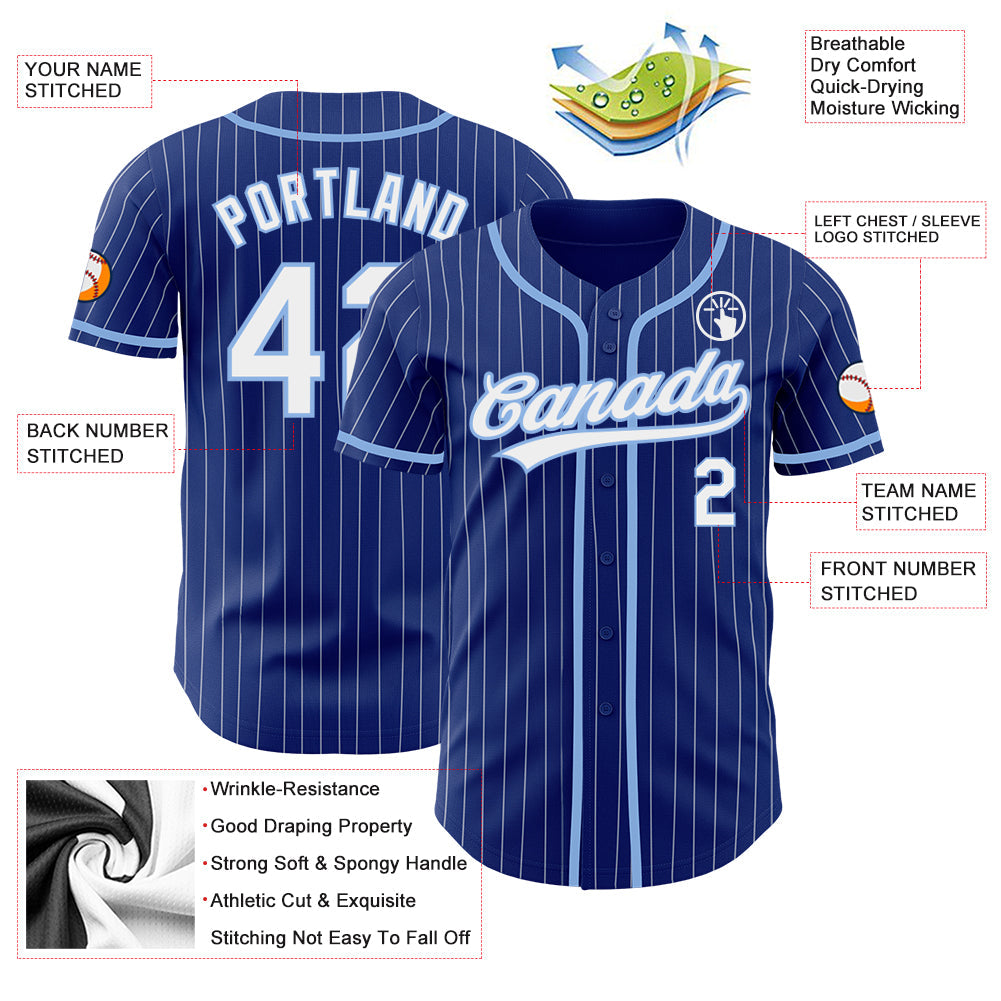 Custom Royal White Pinstripe Light Blue Authentic Baseball Jersey - Sky-Custom