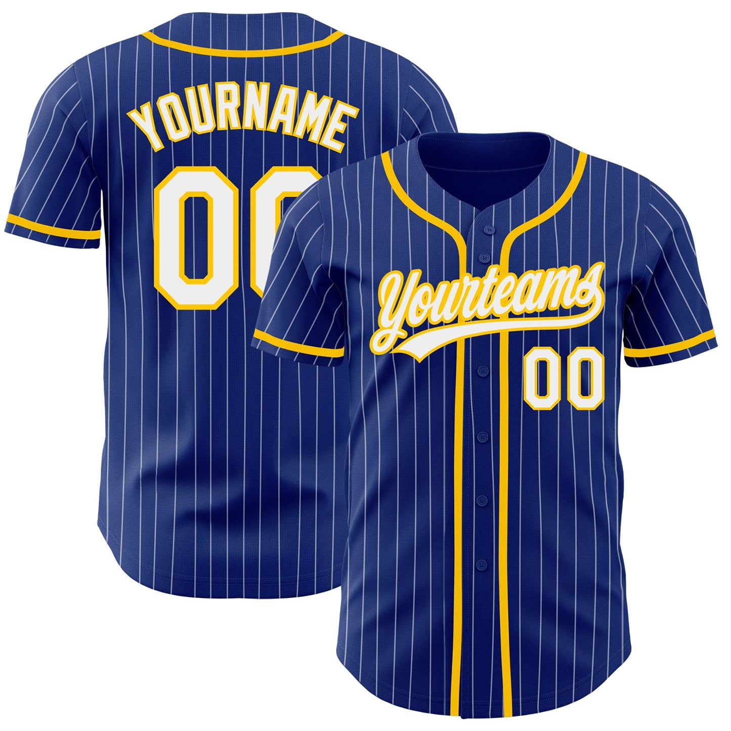 Custom Royal White Pinstripe Yellow Authentic Baseball Jersey - Sky-Custom