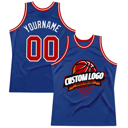 Custom Royal Red-White Authentic Throwback Basketball Jersey - Sky-Custom
