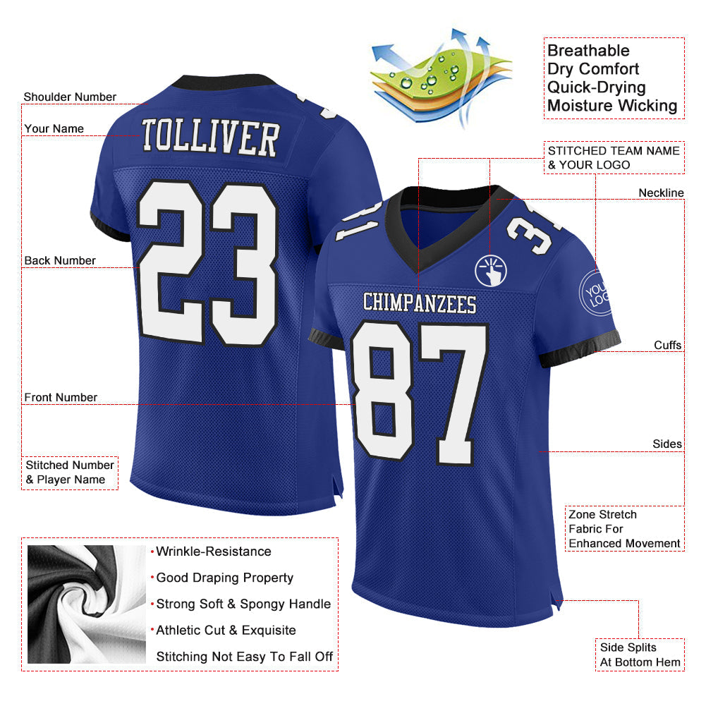 Custom Royal White-Balck Mesh Authentic Football Jersey - Sky-Custom