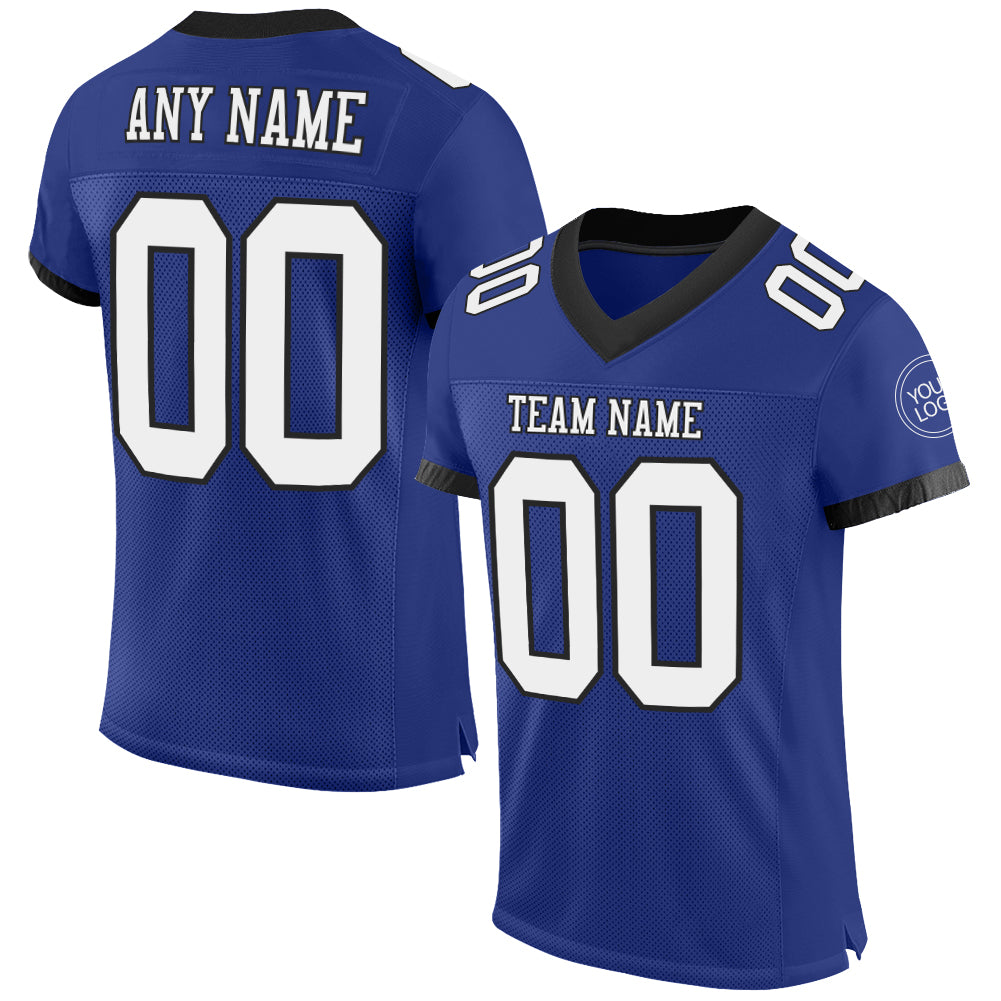 Custom Royal White-Balck Mesh Authentic Football Jersey - Sky-Custom