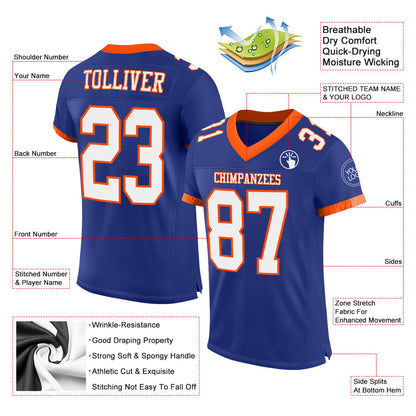 Custom Royal White-Orange Mesh Authentic Football Jersey - Sky-Custom