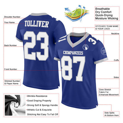 Custom Royal White-Gray Mesh Authentic Football Jersey - Sky-Custom