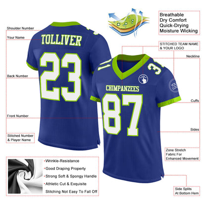 Custom Royal White-Neon Green Mesh Authentic Football Jersey - Sky-Custom