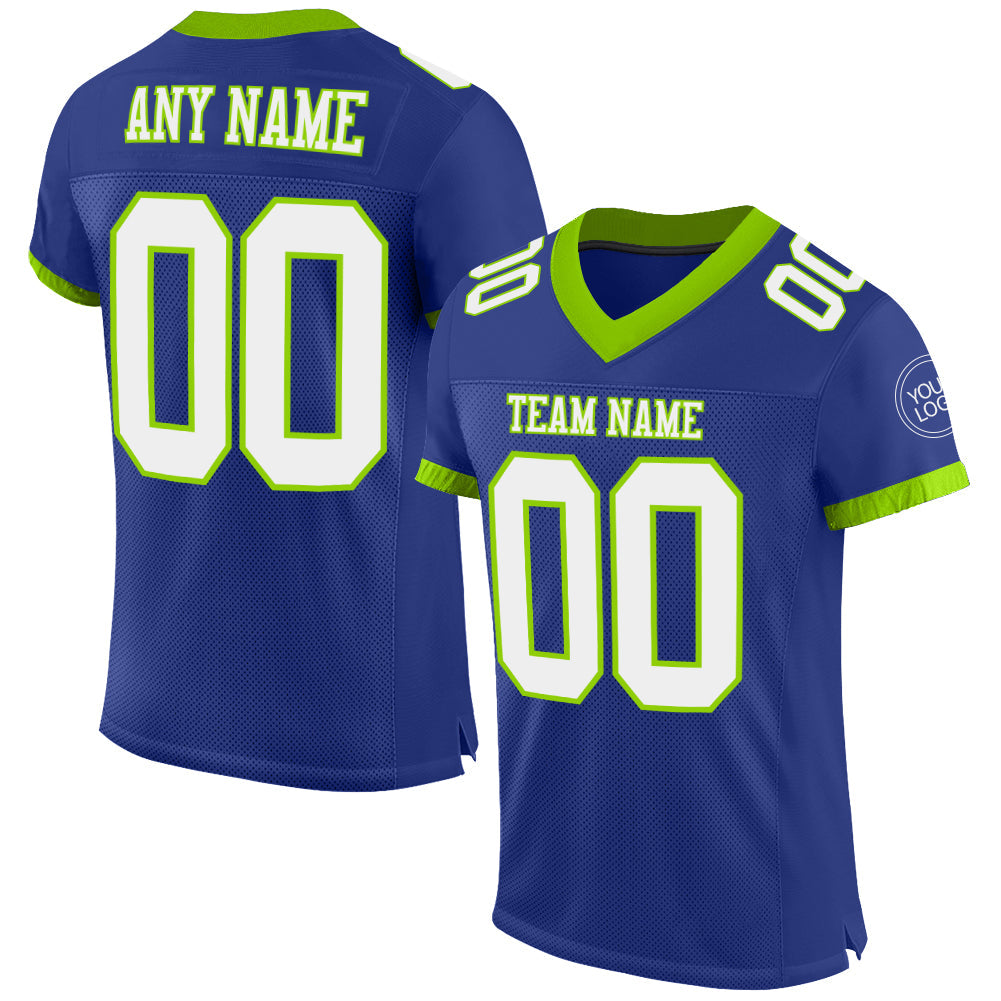 Custom Royal White-Neon Green Mesh Authentic Football Jersey - Sky-Custom