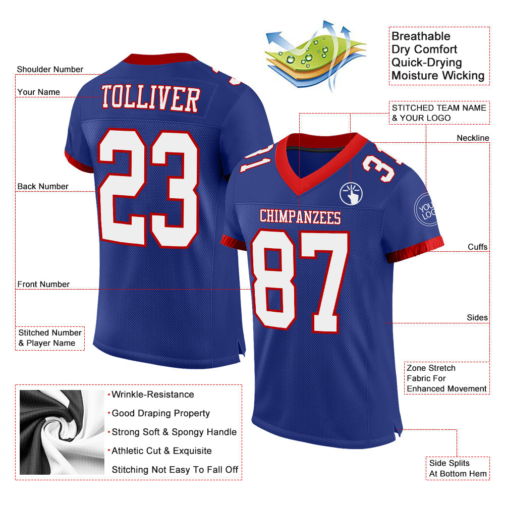 Custom Royal White-Red Mesh Authentic Football Jersey - Sky-Custom