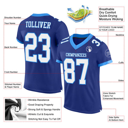 Custom Royal White-Powder Blue Mesh Authentic Football Jersey - Sky-Custom
