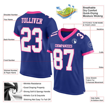 Custom Royal White-Pink Mesh Authentic Football Jersey - Sky-Custom