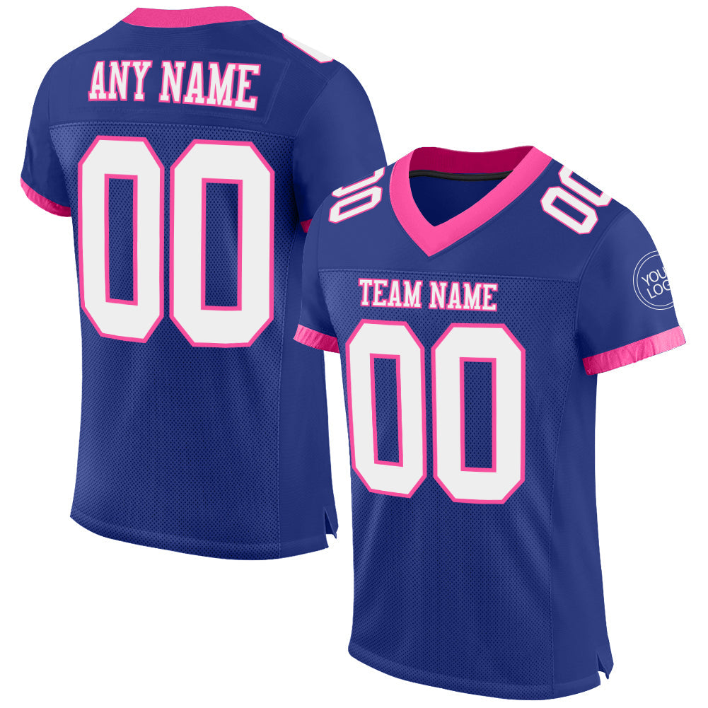 Custom Royal White-Pink Mesh Authentic Football Jersey - Sky-Custom