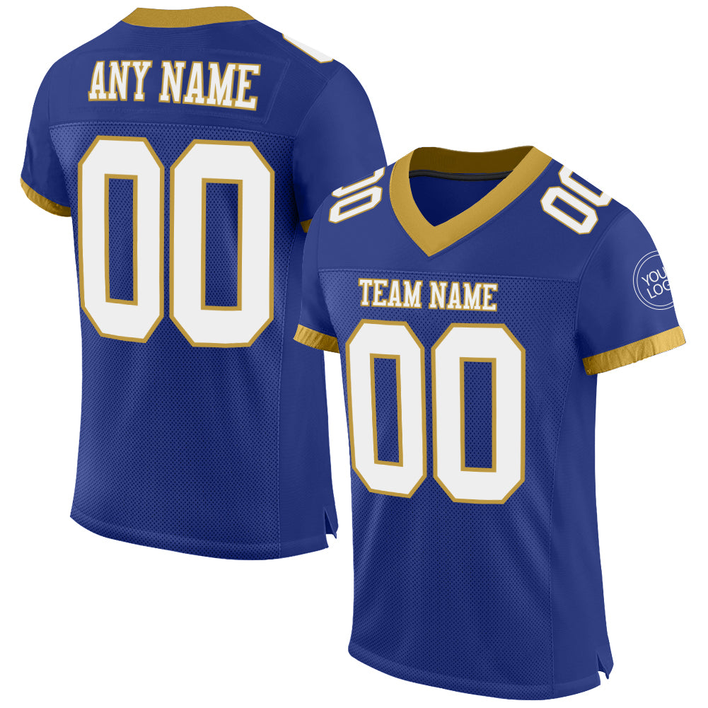 Custom Royal White-Old Gold Mesh Authentic Football Jersey - Sky-Custom