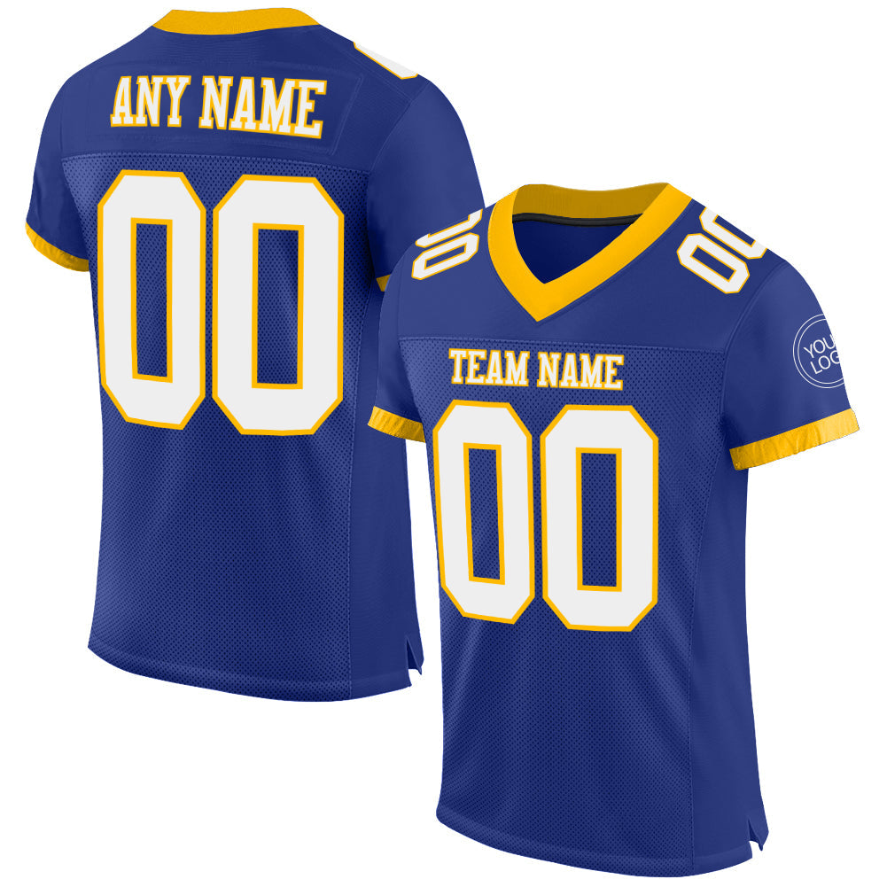 Custom Royal White-Gold Mesh Authentic Football Jersey - Sky-Custom