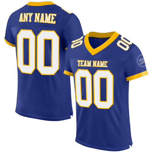 Custom Royal White-Gold Mesh Authentic Football Jersey - Sky-Custom