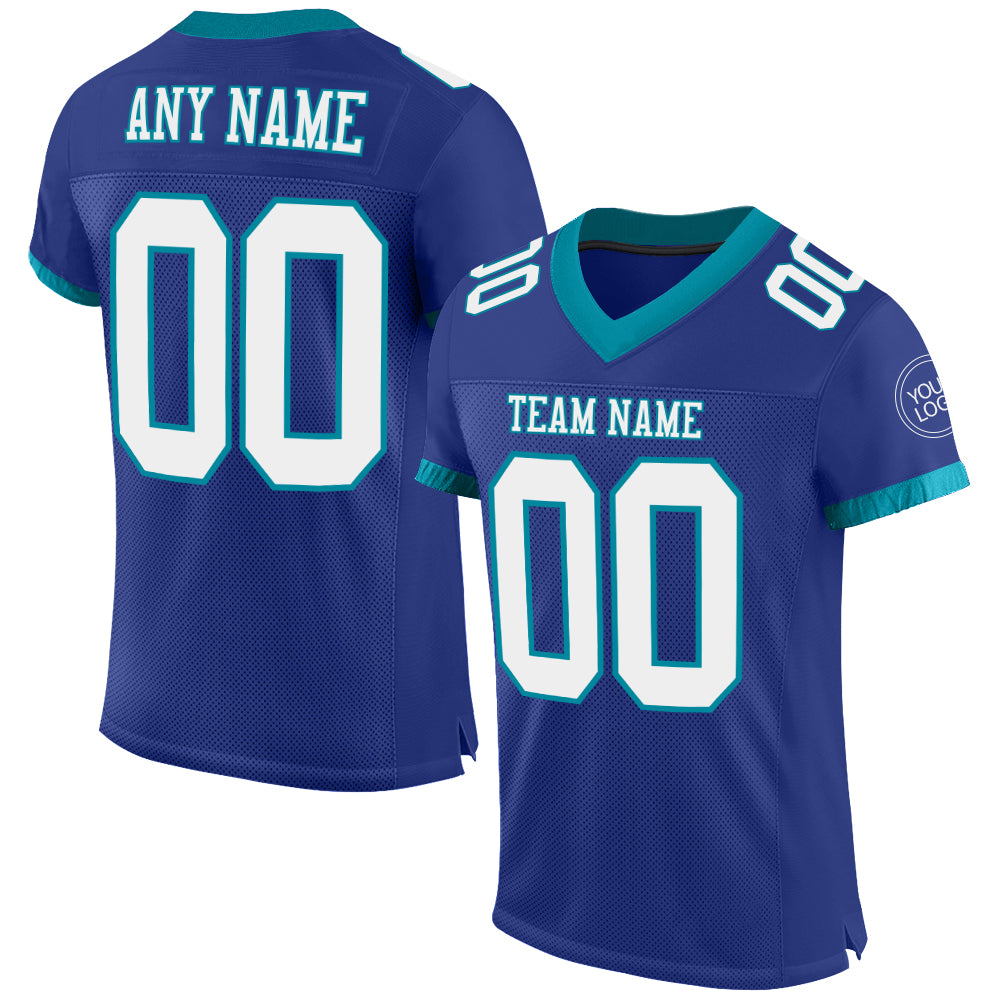 Custom Royal White-Teal Mesh Authentic Football Jersey - Sky-Custom