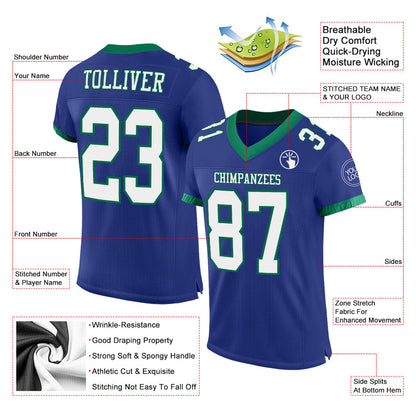 Custom Royal White-Kelly Green Mesh Authentic Football Jersey - Sky-Custom