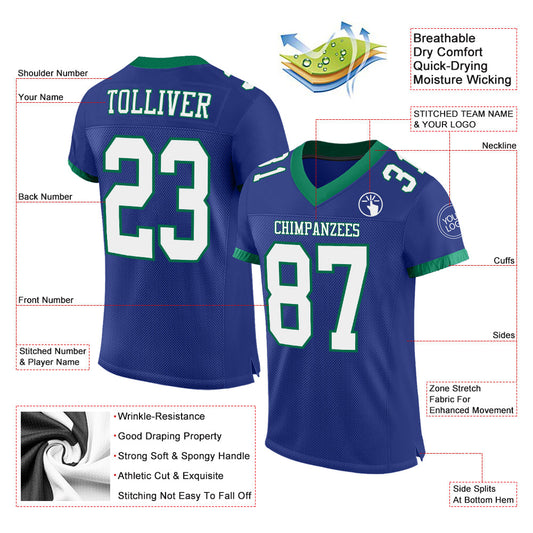 Custom Royal White-Kelly Green Mesh Authentic Football Jersey - Sky-Custom