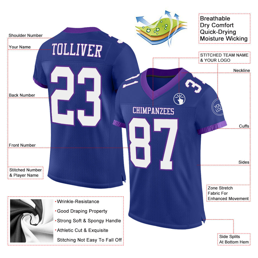 Custom Royal White-Purple Mesh Authentic Football Jersey - Sky-Custom